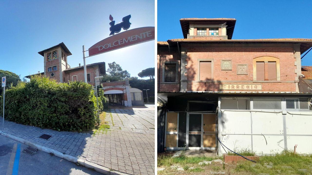
	La storica stazione del trammino in piazza dei Fiori a Tirrenia; il lato in via dell'Edera

