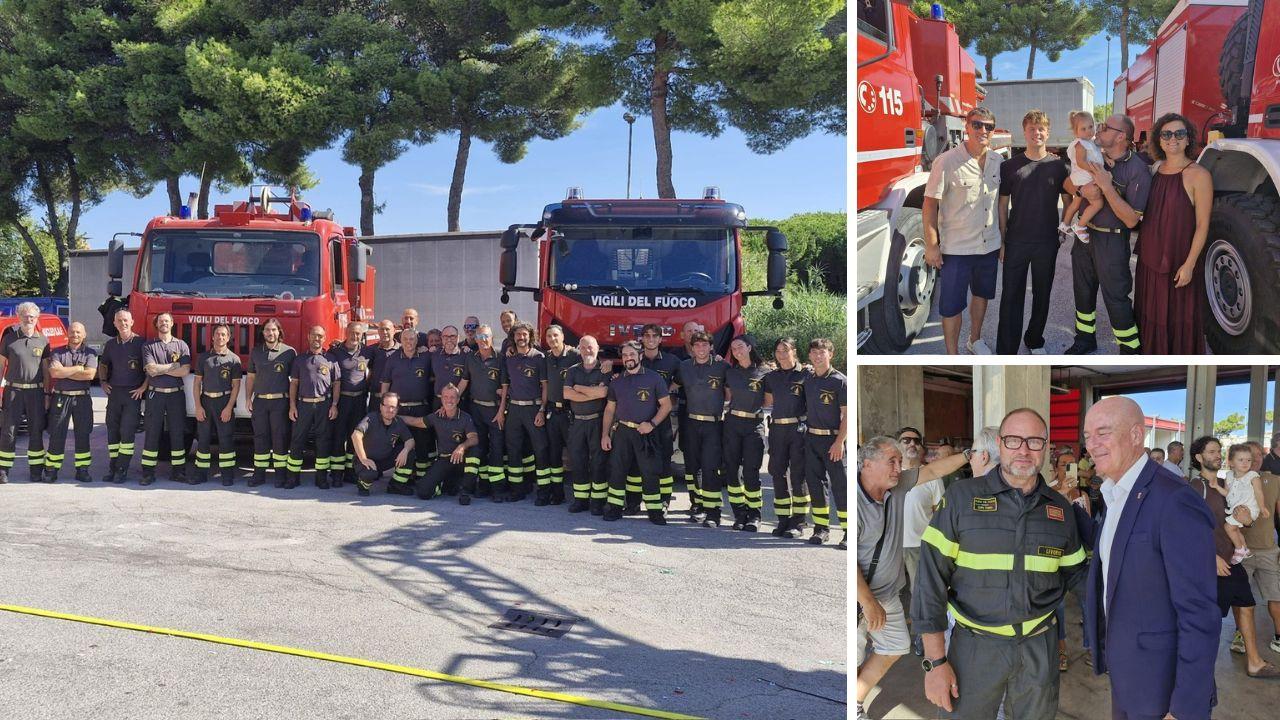 
	A dx&nbsp; i vigili del fuoco di Livorno durante la festa, a dx Balleri con la famiglia e col sindaco

