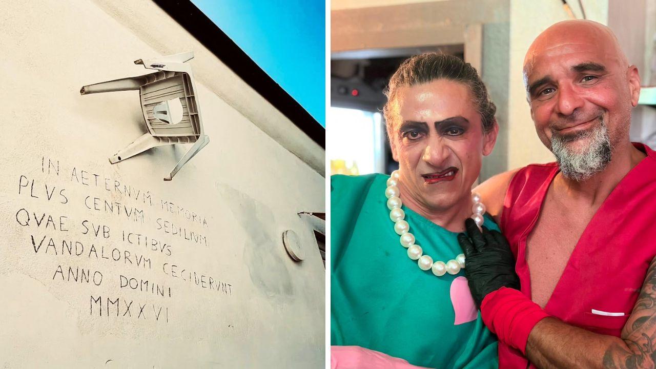 Follonica, gli vandalizzano il bar: il titolare risponde con un "monumento" alle sedie rotte e una frase in latino