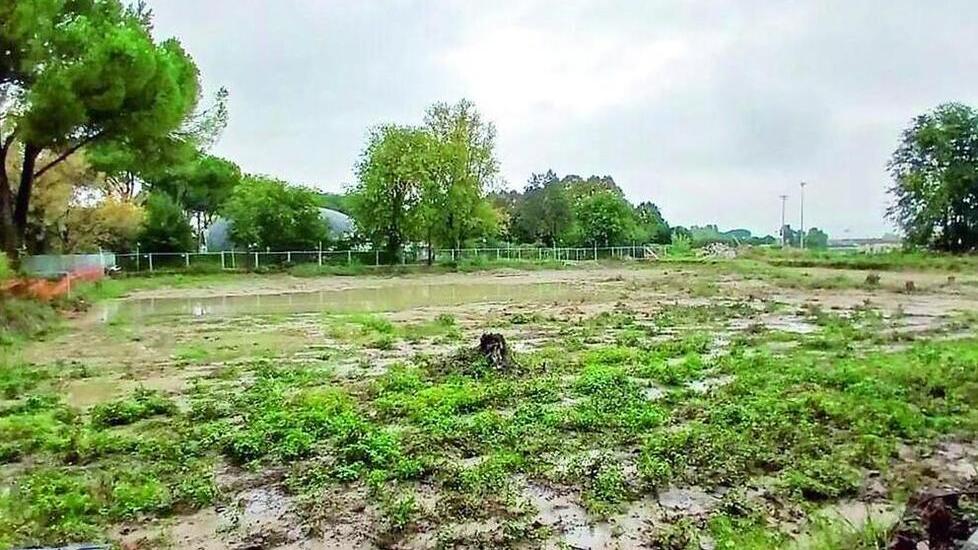Il terreno sul quale doveva sorgere la piscina olimpionica di Iolo