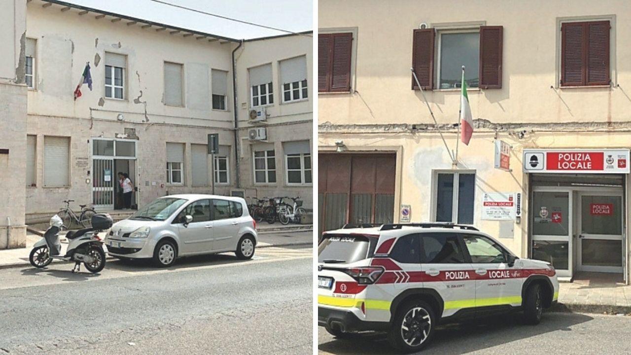 L’ex liceo, a dx la sede del comando dei vigili (foto Falorni/Stick)