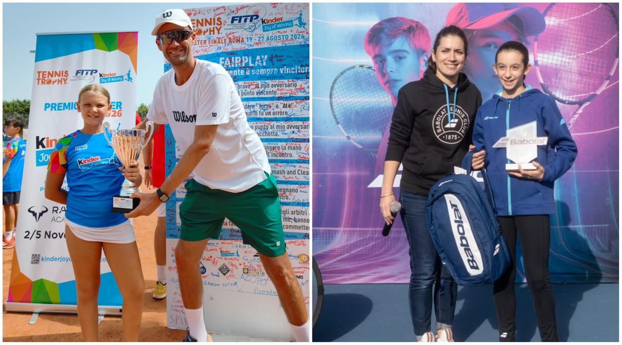 A sinistra Arginelli con il trofeo, a destra Serra Zanetti alla Rafa Nadal Academy nel 2025