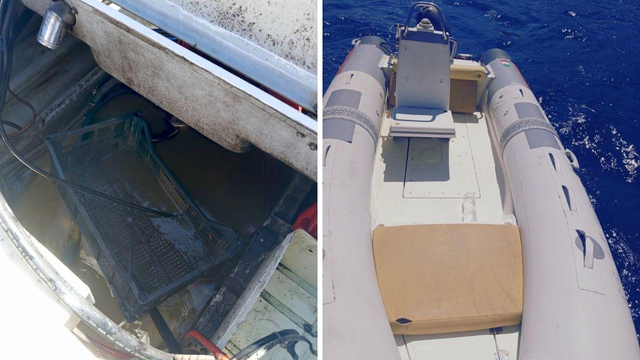 Il gommone del velista Eros Frisone dopo il passaggio dei ladri: era in rada a Cavo davanti all’Isola dei Topi c’è rimasto per una nottata