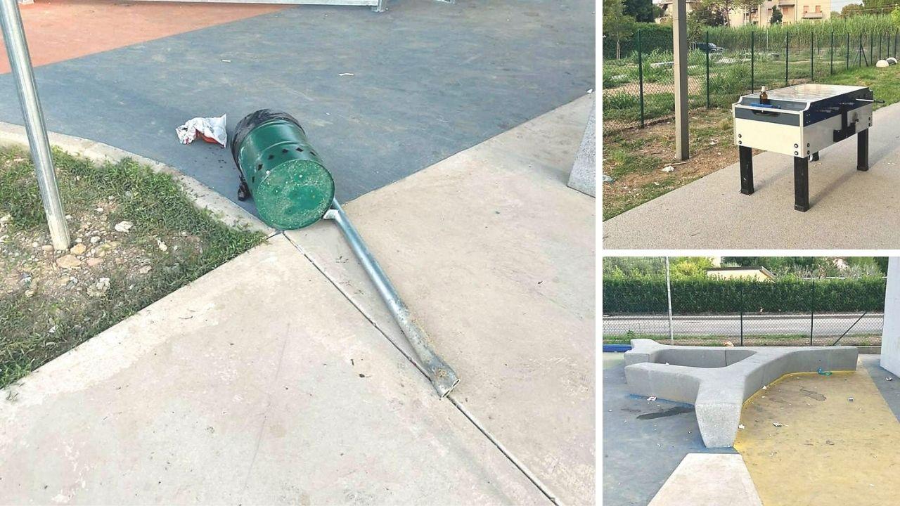 Pistoia, vandali contro il playground che è ancora da inaugurare: cestino divelto e calciobalilla in mezzo alla ciclopedonale