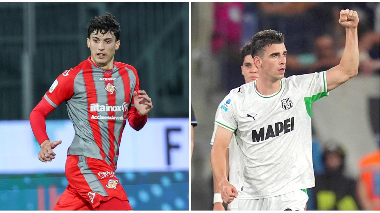 A sinistra Francesco Folino (Cremonese), a destra Cas Odenthal (Sassuolo)