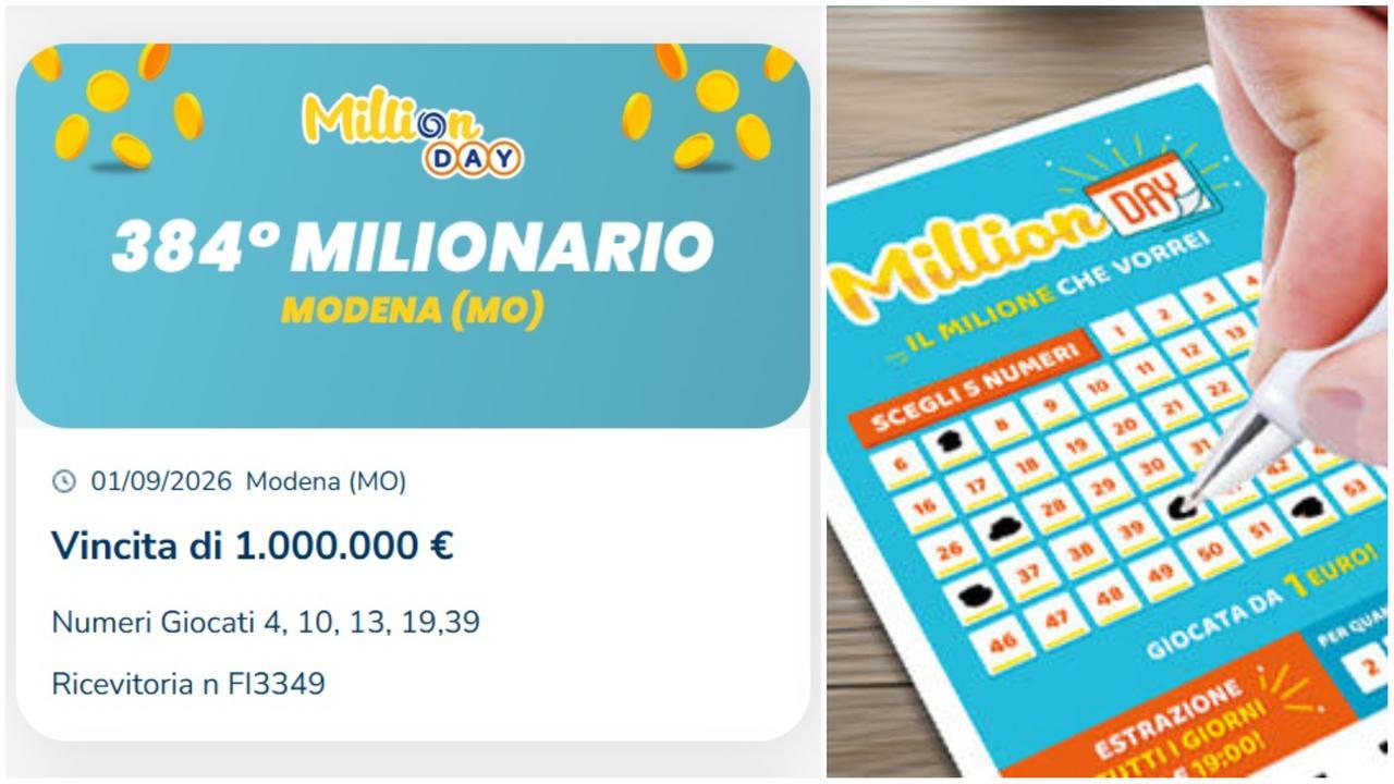MillionDay, vincita da 1 milione di euro a Modena: i numeri della giocata fortunata