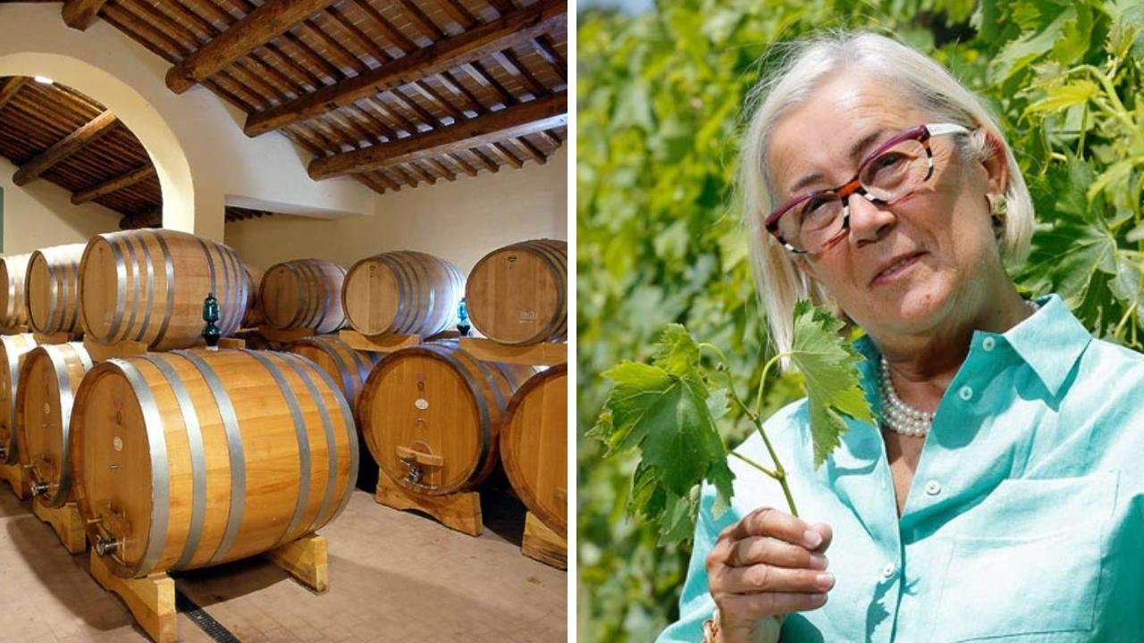 Uno scorcio della cantina e Donatella Cinelli Colombini, produttrice di Montalcino