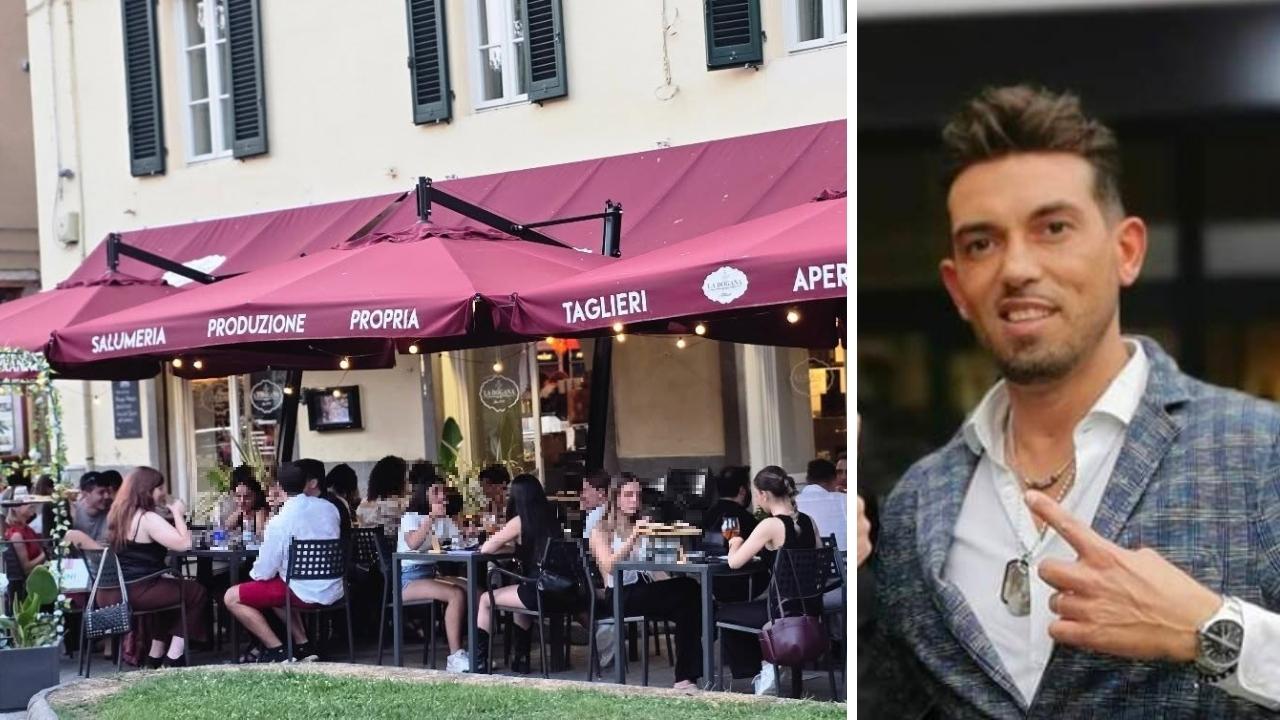
	Il ristorante di Lucca (foto La Dogana fb) e Fabio Riccardo, uno dei titolari

