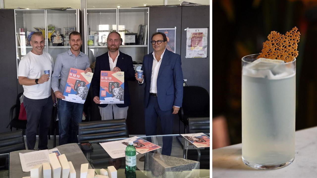 Un momento della presentazione e uno dei cocktail che verranno fatti assaggiare