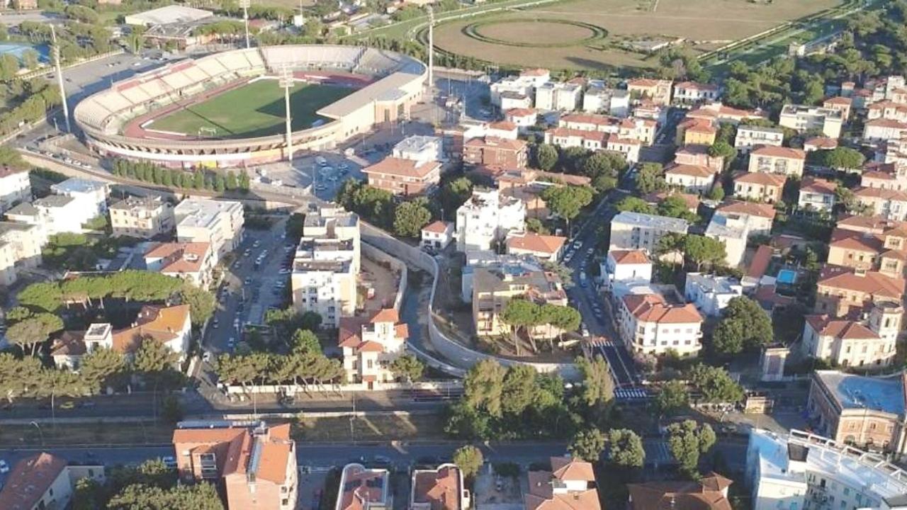 
	Una veduta aerea del Rio Maggiore gi&agrave; stombato nella zona dello stadio (Credit: Pietro Manca)

