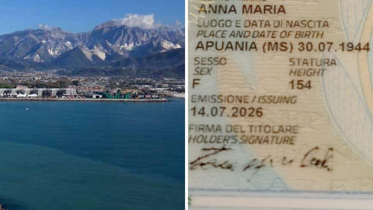 Uno scorcio di Carrara, città dove è nata, e la carta di identità