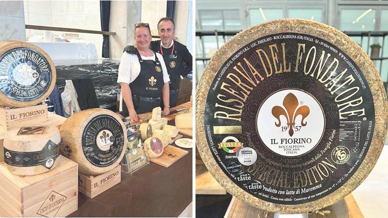 
	Angela Fiorini e Simone Sargentoni con il rarissimo pecorino&nbsp;

