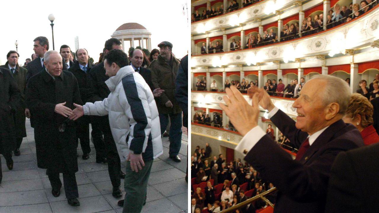 
	Ciampi durante una passeggiata sul lungomare, a dx all'inaugurazione del Teatro Goldoni

