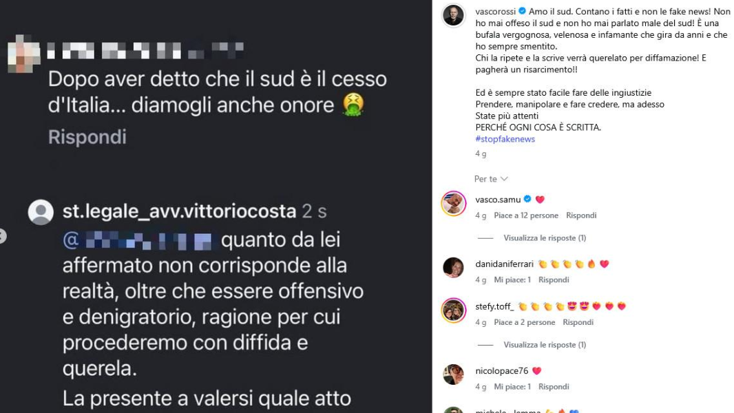 Vasco Rossi, la falsa frase sul Sud torna sui social: «Mai insultato il Meridione, ora querelo»