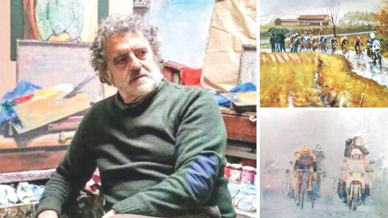 Il pittore Giò Di Batte e due delle sue opere