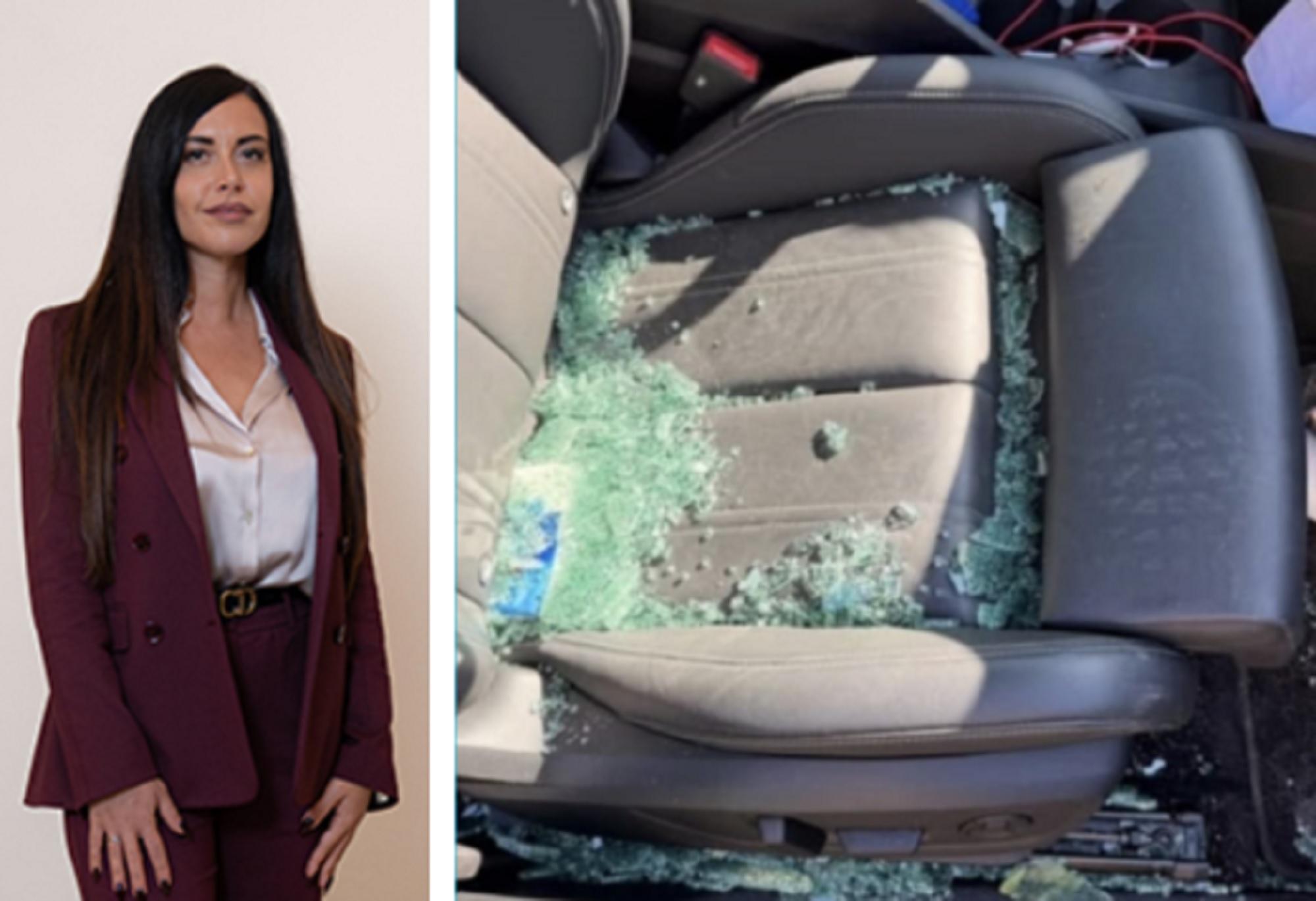 A sinistra Chiara Frangerini, a destra la sua auto vandalizzata