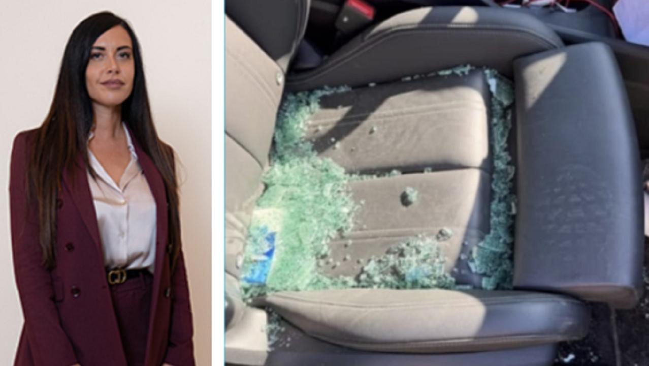 A sinistra Chiara Frangerini, a destra la sua auto vandalizzata