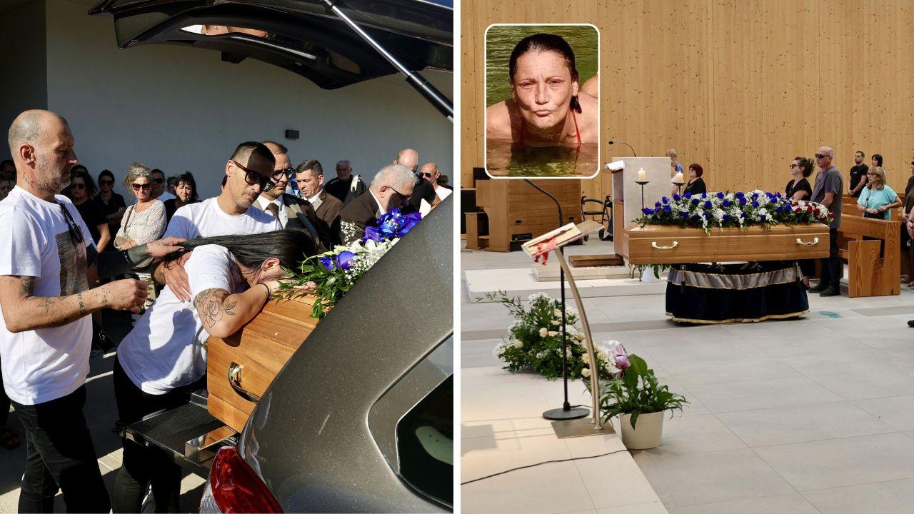 La vittima, nel riquadro, e due momenti del funerale (foto Giannini)
