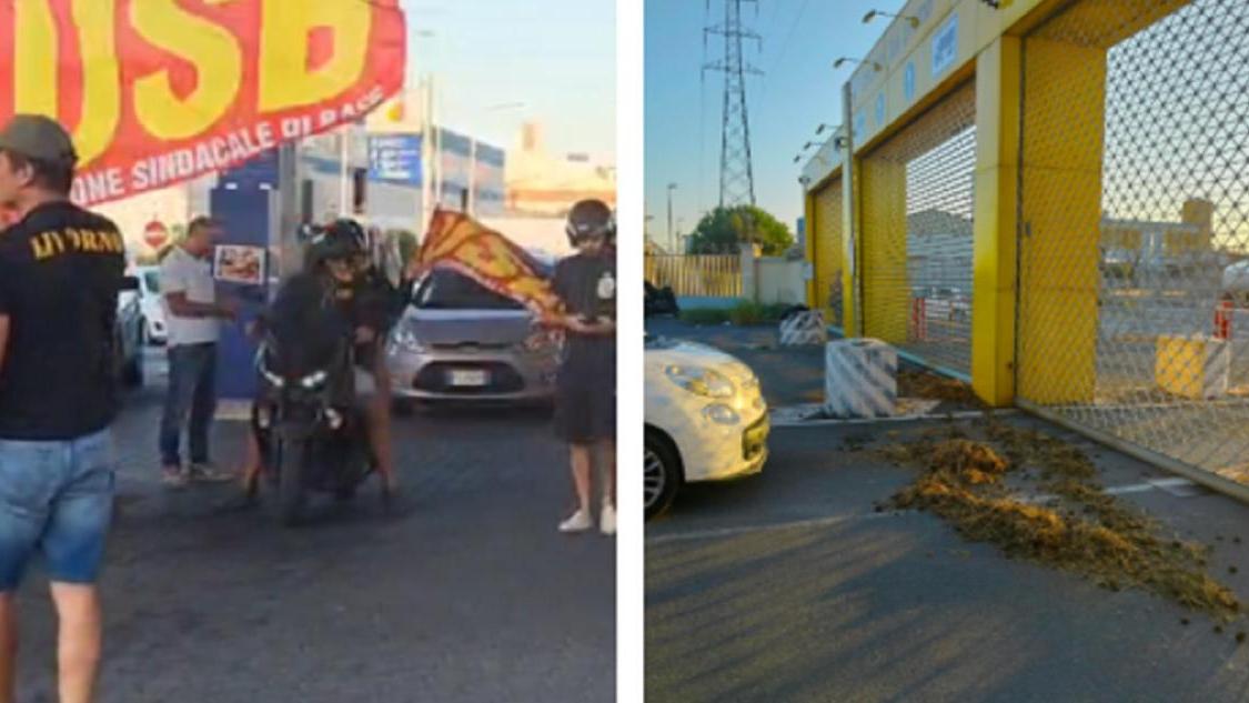 La protesta di Usb Livorno in un distributore di benzina e alla raffineria