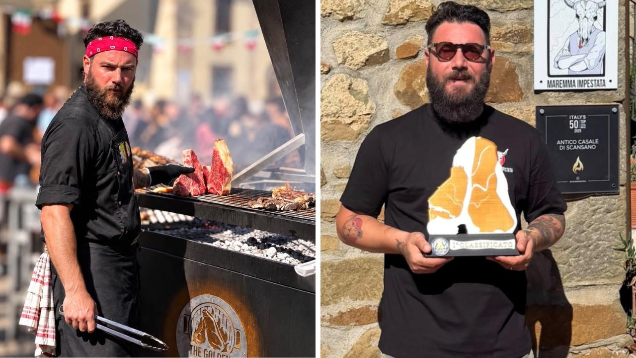Matteo Aderucci durante la gara a Pisa e dopo con il premio 