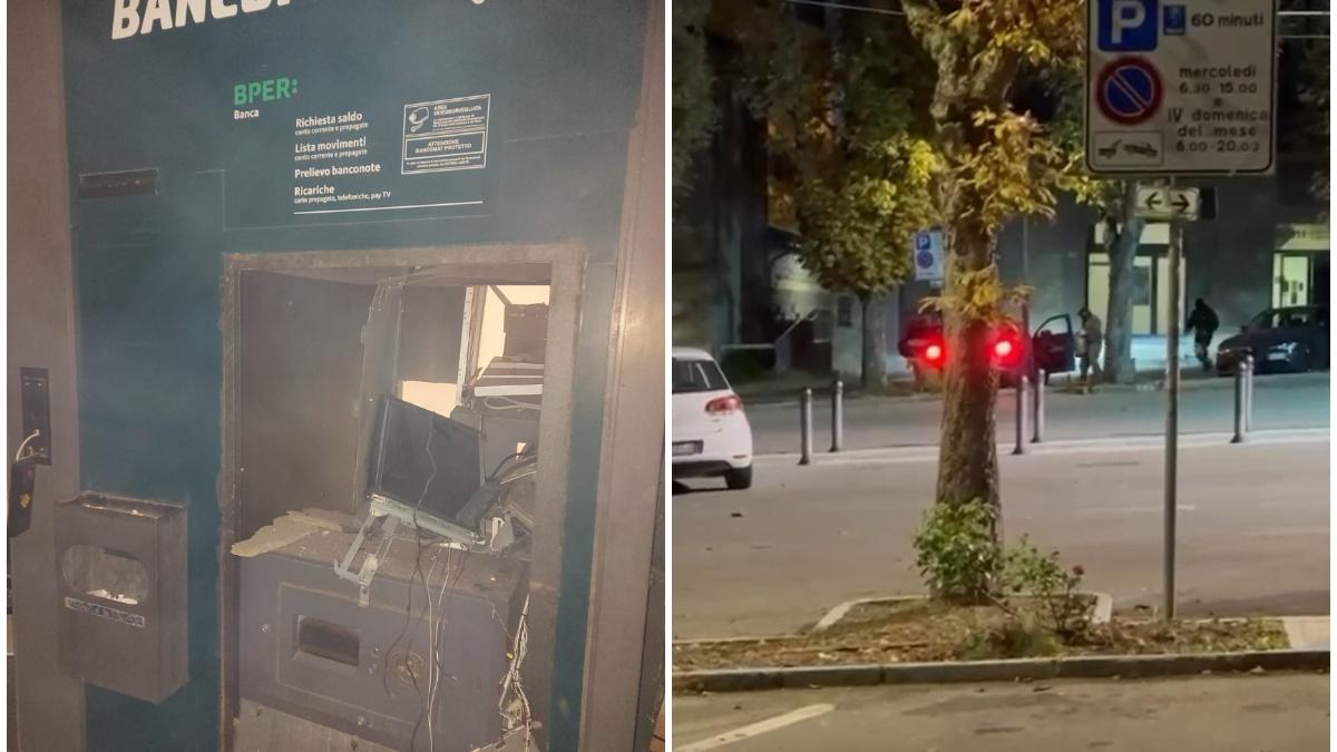 L'atm distrutto e la fuga ripresa da un testimone