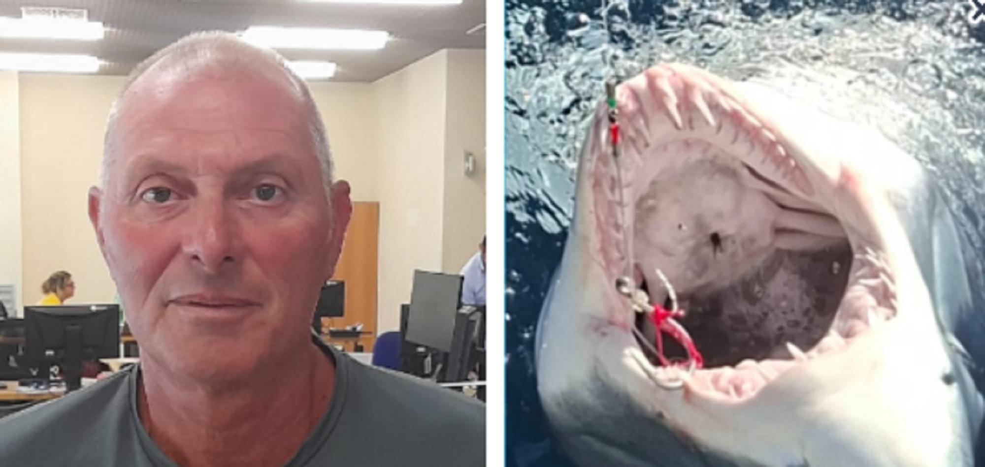Marco Volpi, pluricampione del mondo di pesca sportiva, e lo squalo mako