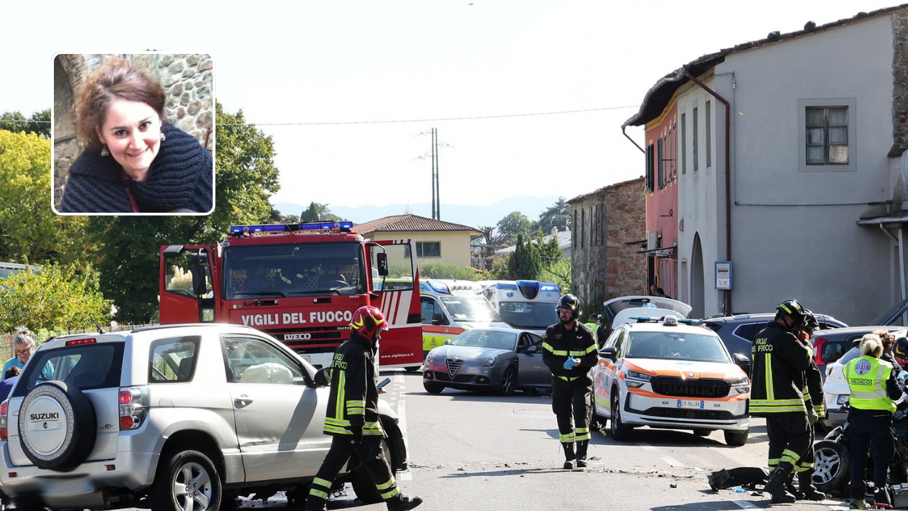 Nelle foto di Nucci l’incidente di venerdì mattina tra Ponte all’Abate e il Cardino, in alto la vittima Roberta Battaglini