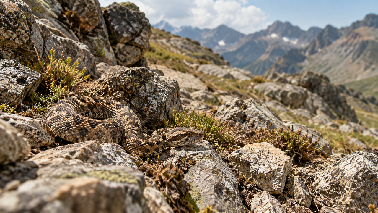 Una vipera si infila nello zaino e lo morde al collo durante un’escursione in montagna