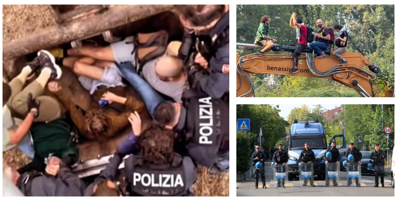 Bosco Ospizio: gli attivisti bloccano le ruspe, la polizia li porta fuori – Segui gli aggiornamenti