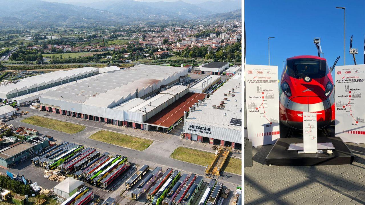 Lo stabilimento Hitachi e un Frecciarossa