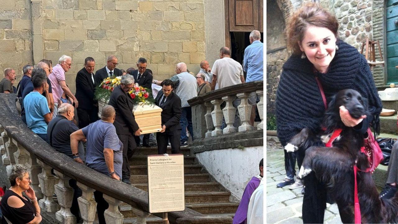 Un momento dei funerali e la 51enne scomparsa