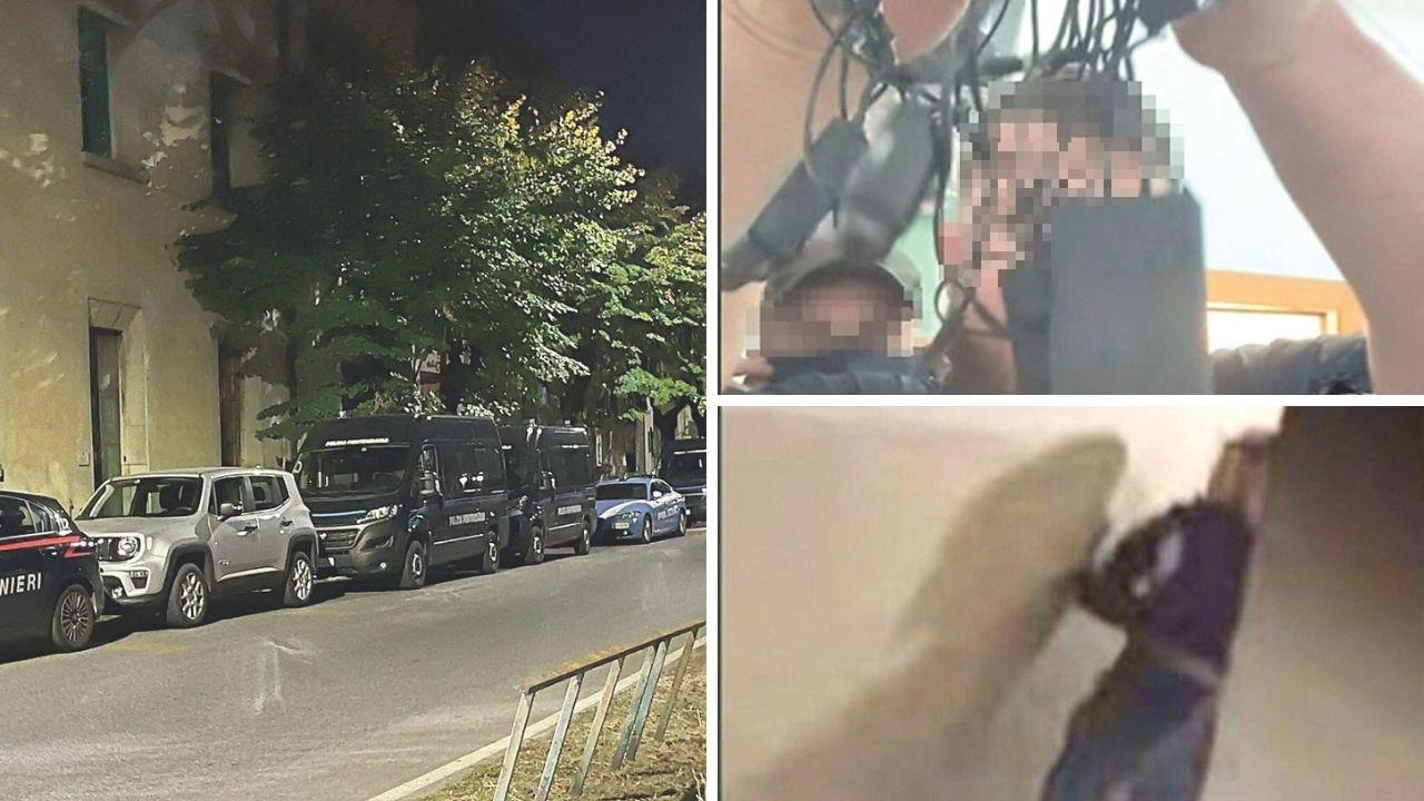 Alcuni frame della diretta e le forze dell'ordine davanti al carcere