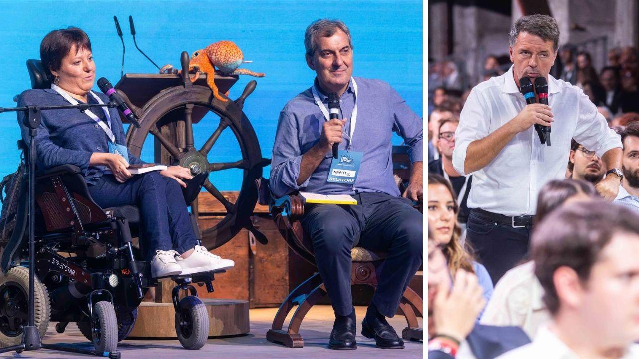 Lisa Noja e Calabresi sul palco e Renzi in mezzo alla platea