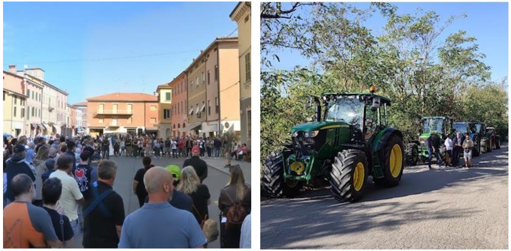 Trattori e cittadini in piazza a Montecchio Emilia: «Salviamo i 50 tigli dall’abbattimento»