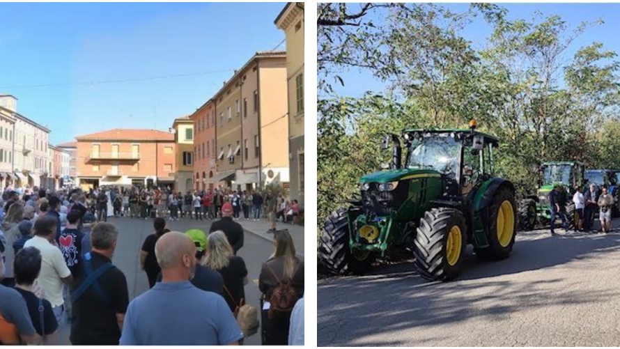 Trattori e cittadini in piazza a Montecchio Emilia: «Salviamo i 50 tigli dall’abbattimento»