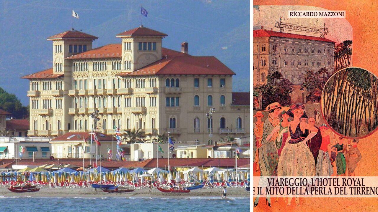 
	Il Grand Hotel Royal ripreso dal mare, a dx la copertina del libro di Riccardo Mazzoni

