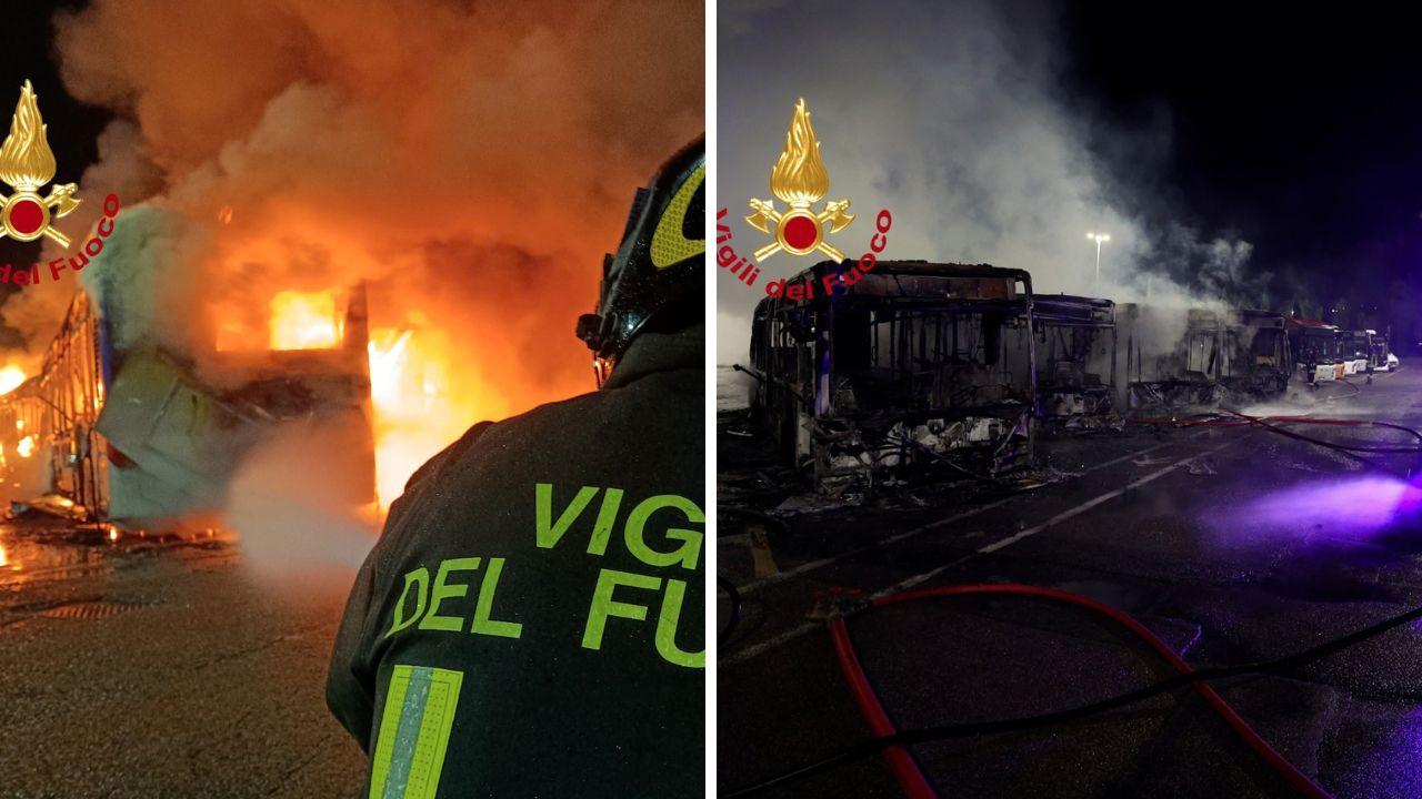 Le fiamme hanno distrutto 12 autobus
