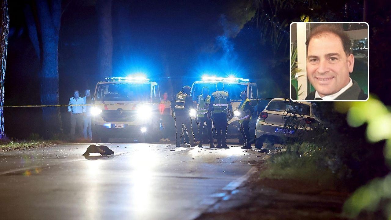 I rilievi della polizia locale di Pisa dopo l’incidente (Foto Stick) e la vittima Gabriele Menci