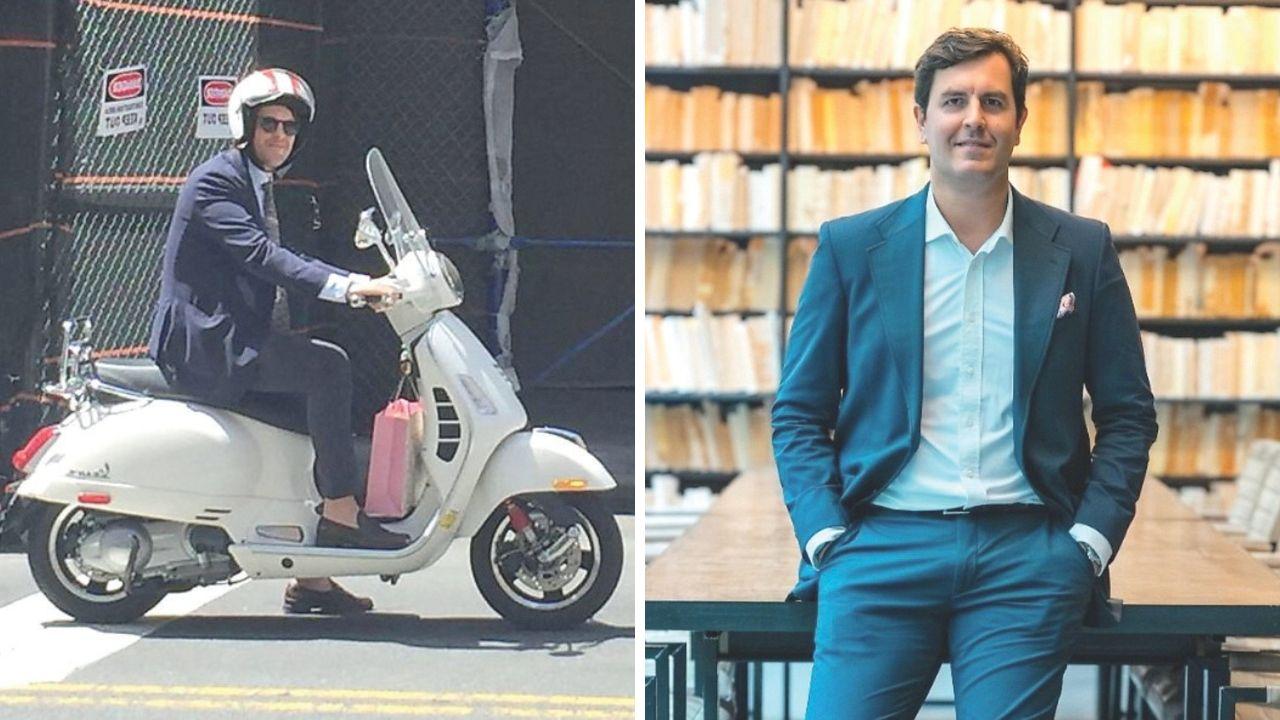 Francesco Scuttari con la Vespa a Soho e nel suo ufficio