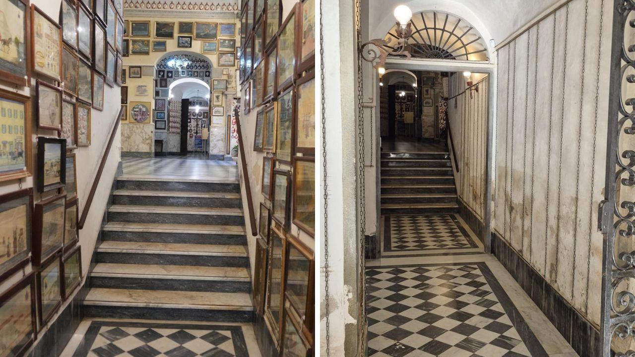 La galleria piena di ex voto e la stessa galleria dopo l’operazione di rimozione temporanea