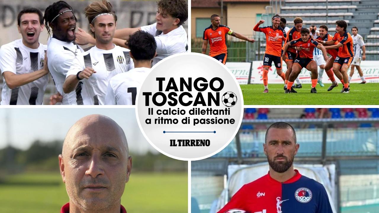 Le esultanze di Massese (foto Cuffaro) e Firenzuoli (foto Nucci), sotto Rossi e Botticella