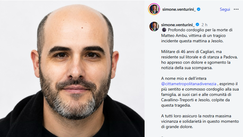 Militare sardo morto in Veneto, il cordoglio del sindaco di Venezia: «Dolore e sgomento»