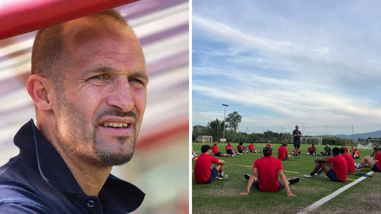 Andrea Bellini e a lato coi calciatori