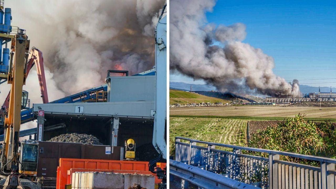 Pontedera, maxi incendio alla Ecoacciai: fiamme e colonna di fumo nella zona industriale