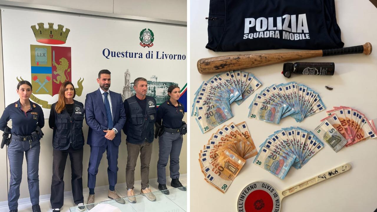 <br />
Il vicequestore Riccardo Signorelli, sotto il questore Michele Abenante con la portavoce Daniela Migali e il materiale sequestrato 