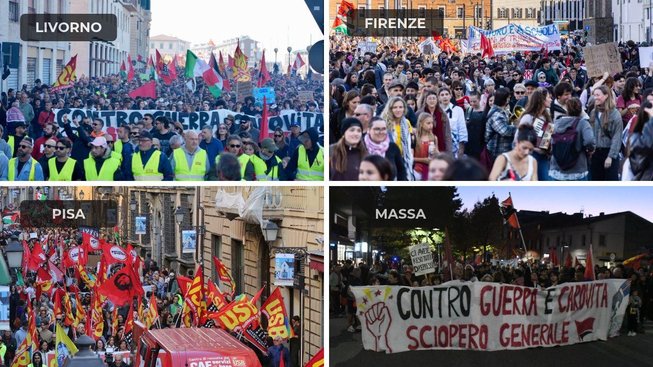 Sciopero generale, cortei in tutta la Toscana: a Livorno in migliaia in piazza, a Pisa occupata La Sapienza – Il racconto dalle città