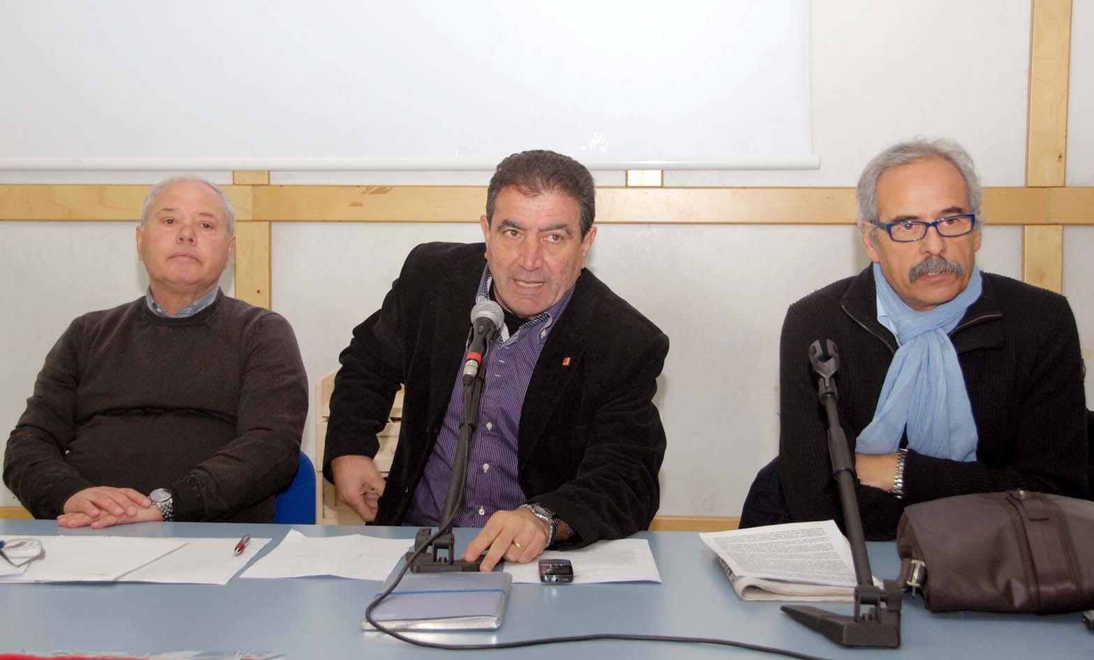 Vincenzo Renda (Uilm), Luciano Gabrielli (Fiom) e Fausto Fagioli (Fim)