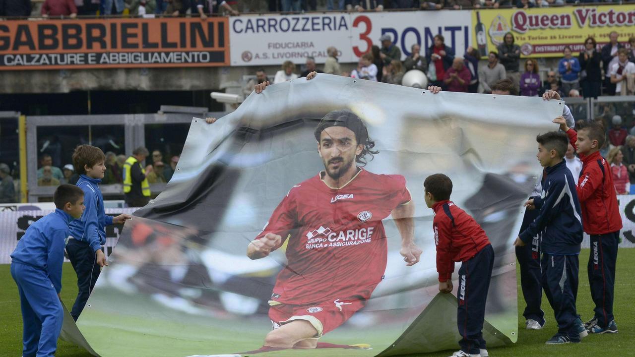 Un ricordo di Piermario Morosini allo stadio Picchi di Livorno