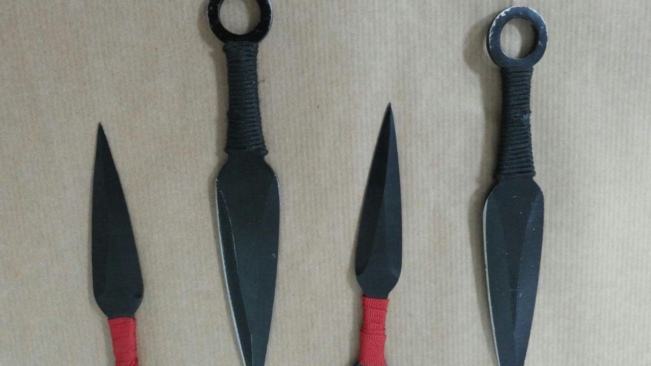 Il set di coltelli sequestrati dalla polizia