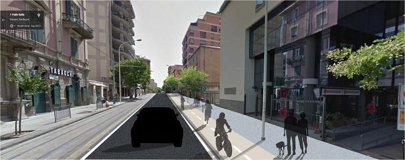 Il rendering del tratto della pista ciclabile in viale Italia